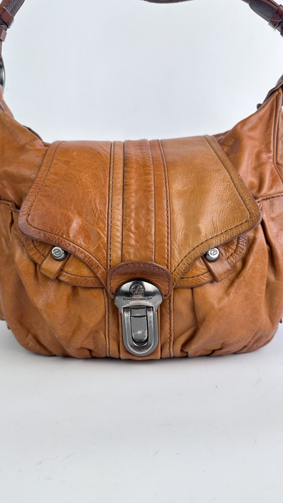 Francesco Biasia Tan Brown Leather Hobo Shoulder Bag Y2K