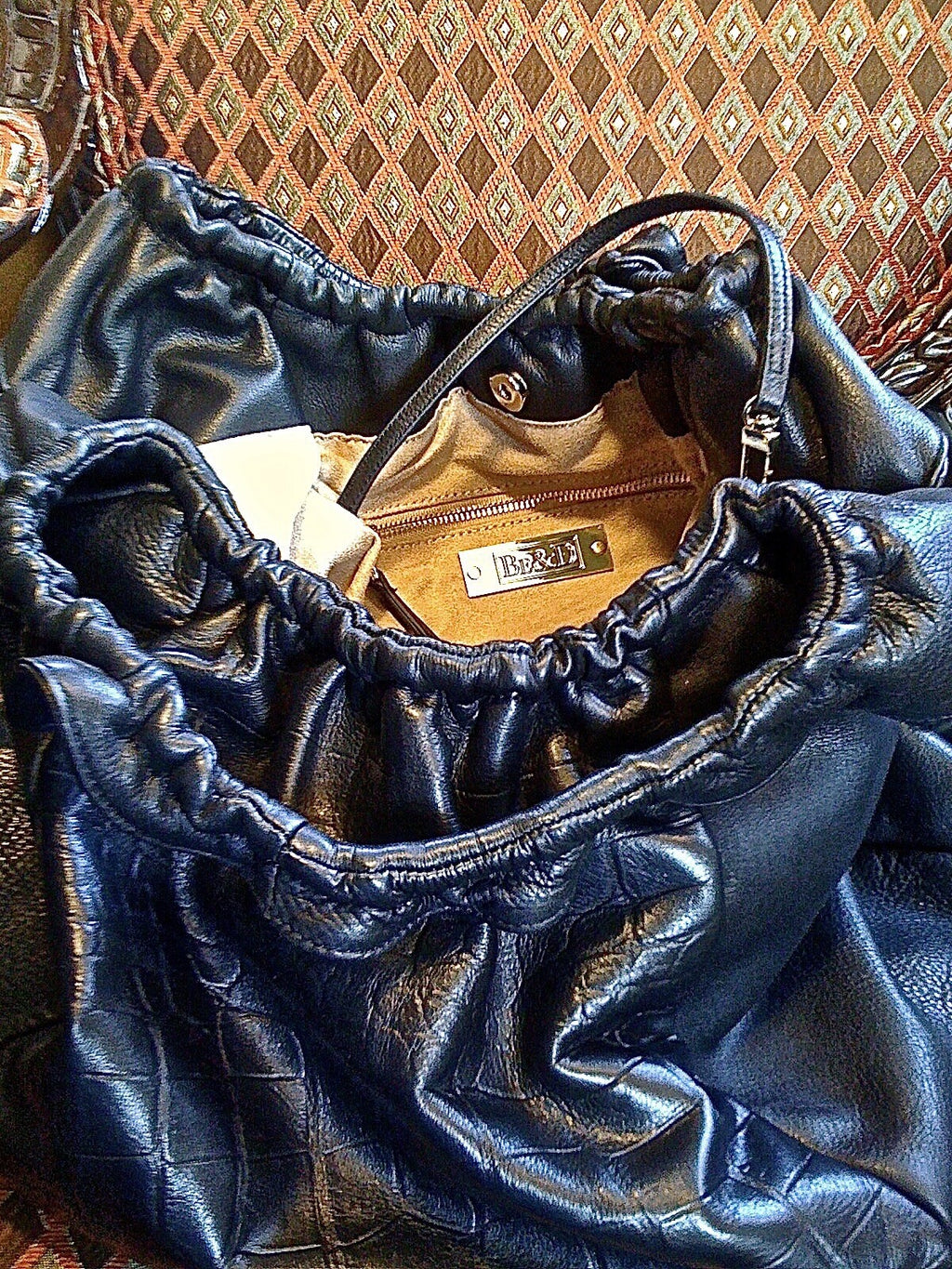BE & D New York Cosette Croc Leather Tote Bag Large Black