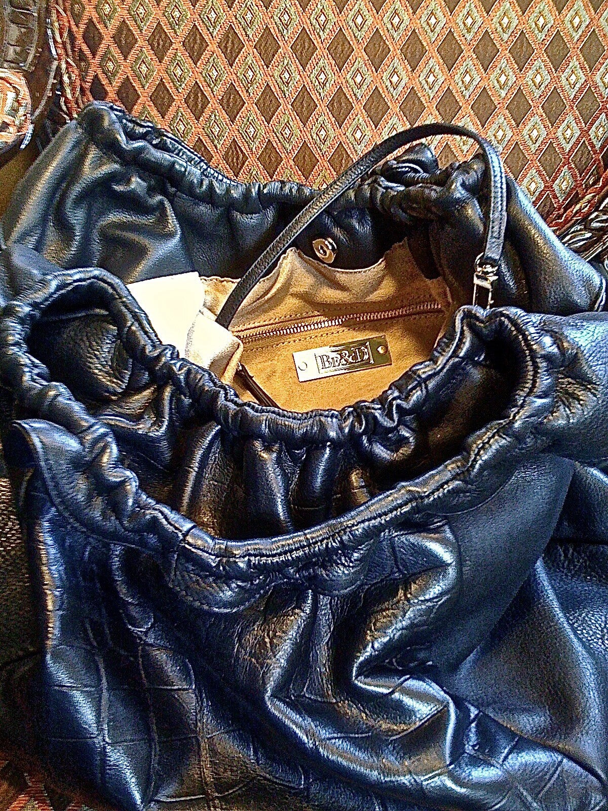 BE & D New York Cosette Croc Leather Tote Bag Large Black
