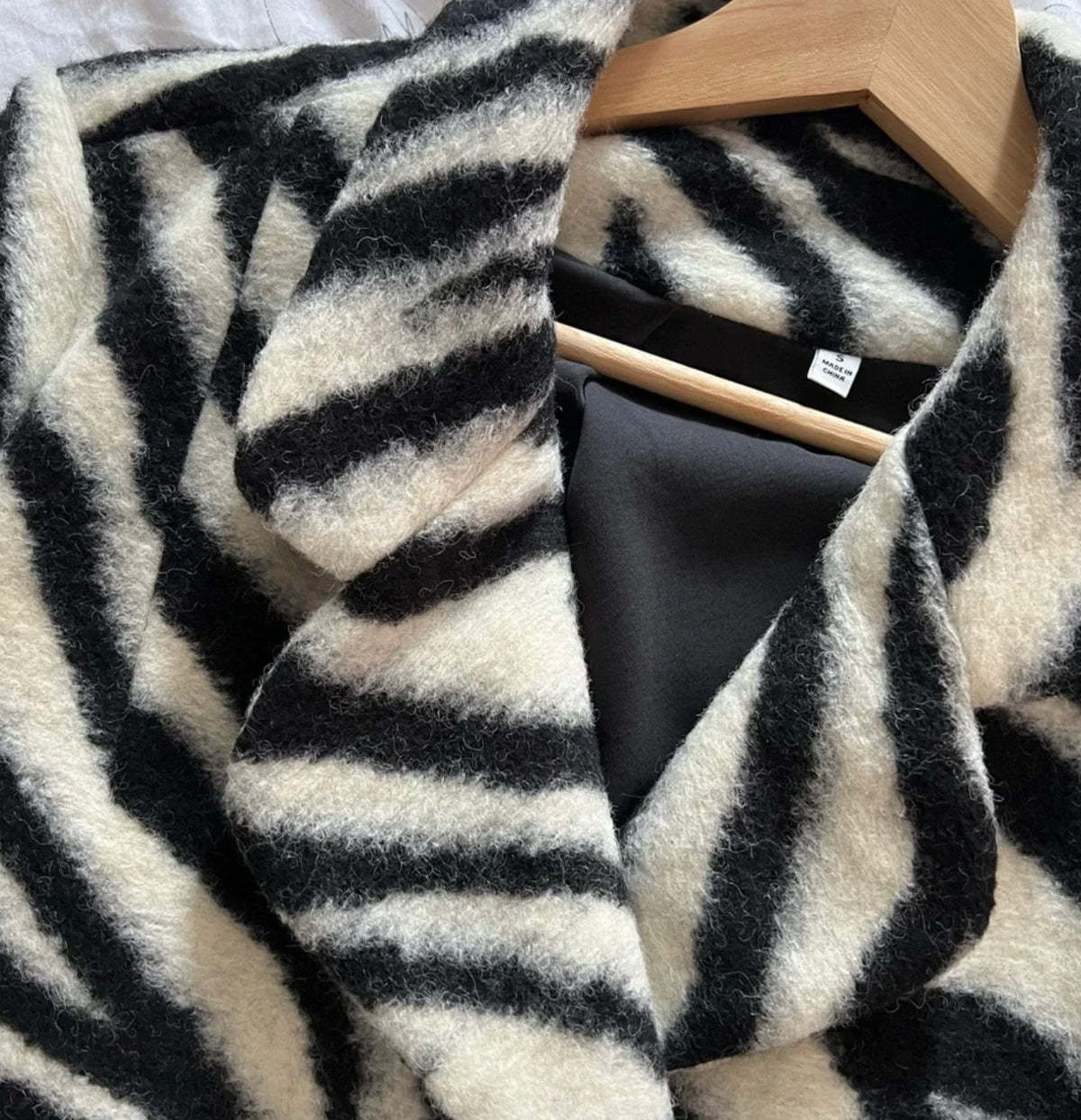 Zebra Pattern Wool Coat in Size S