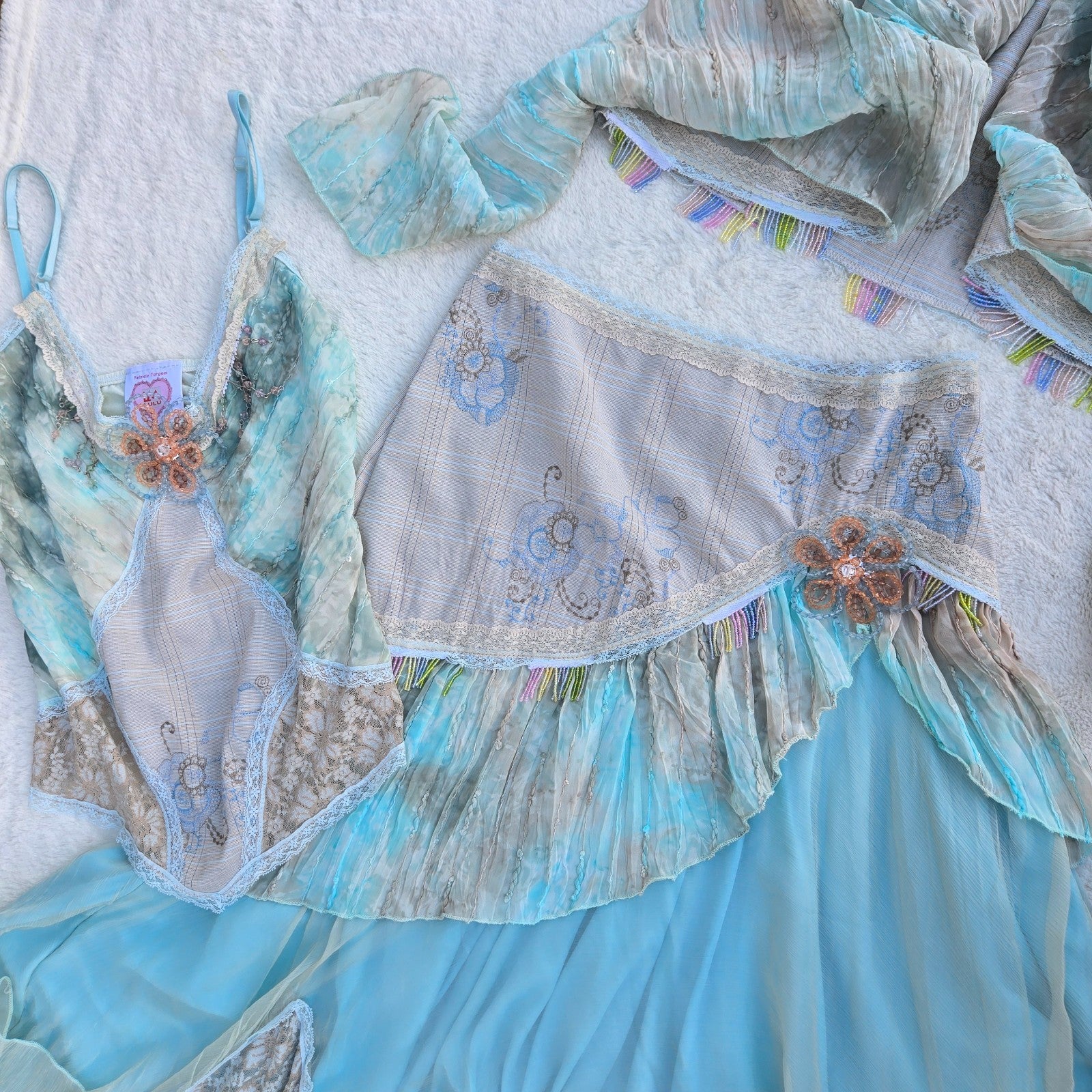 Lulu Patricia Forgeal Vintage Beaded Chiffon Three Piece Set Small