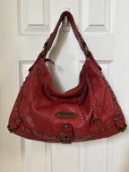 Isabella Fiore Audra Studded Leather Hobo Bag Red