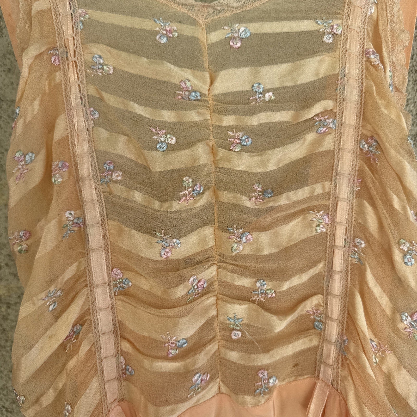 Vintage 1930s Pink Rayon Satin Slip Dress Bias Cut Embroidered Cherries Gown