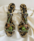 Roberto Cavalli 2000s Snake and Flower Enamel Rhinestone Heels