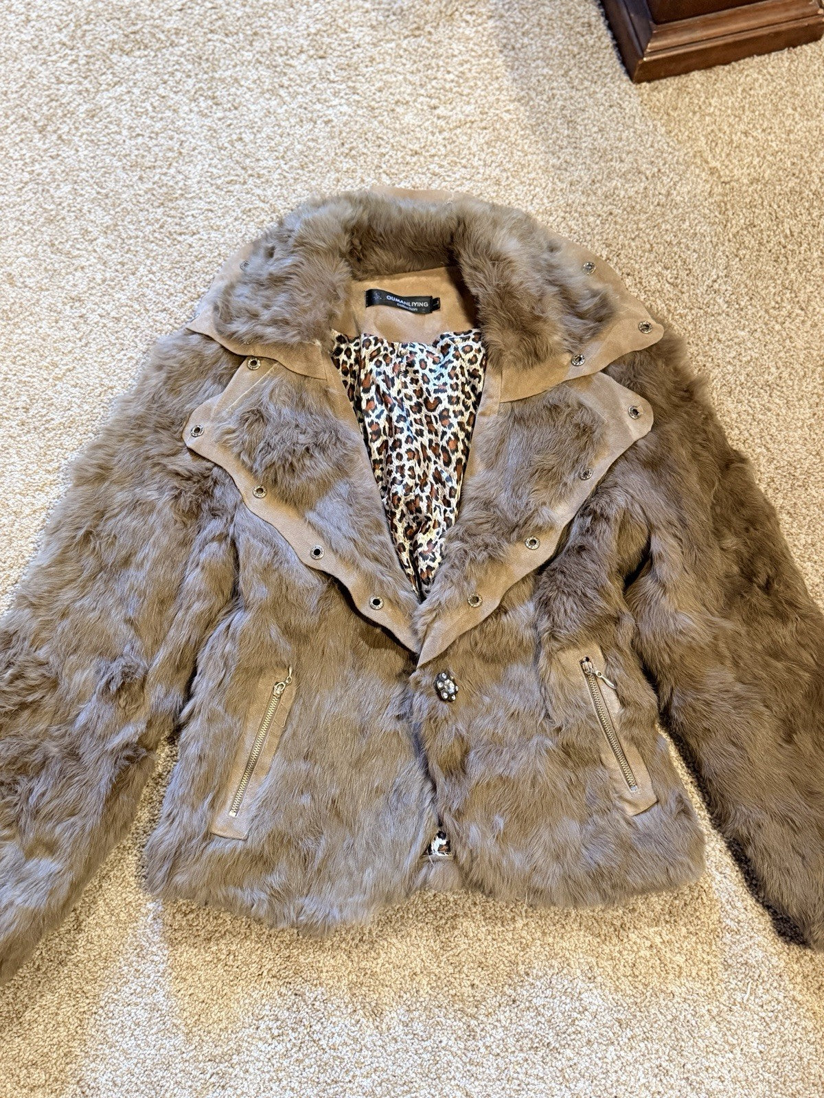 Oumanliying Women's Fur Jacket Size L