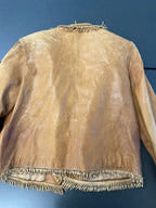 Double D Ranch Leather Jacket Brown Fringe Studded Western Medium