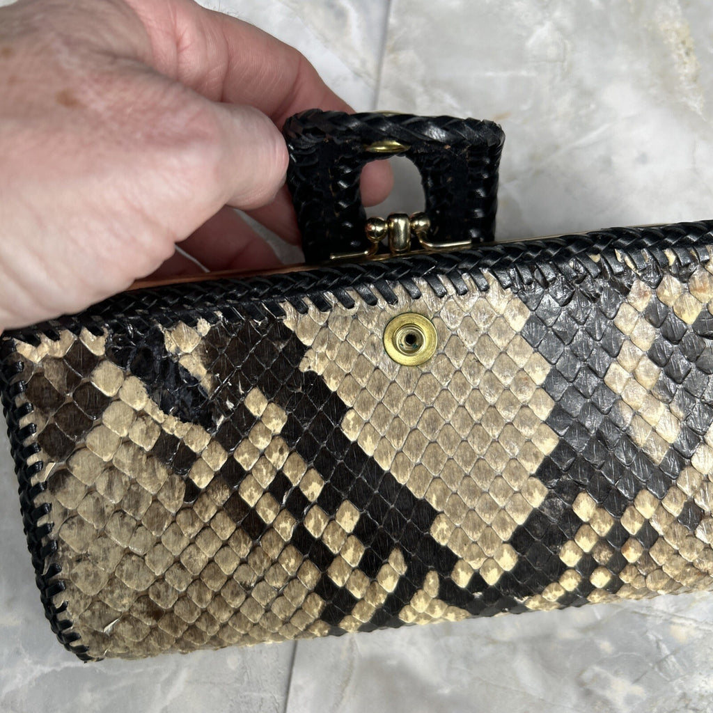 Vintage Handmade Python Skin Clutch Check Wallet With Pen Holder