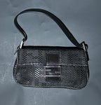 FENDI Baguette Black Woven Zucca Monogram Shoulder Bag
