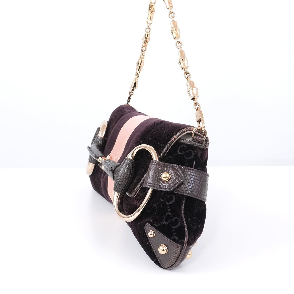 GUCCI GG Velvet Horsebit Gold Chain Shoulder Bag 131471 205118 Auth #57544A