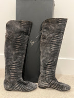 GIUSEPPE ZANOTTI Suede Croc Print Ballet Flat Pull On Boot Boots 38.5 / 8.5 Zip