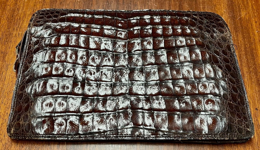 Vintage Dark Brown Crocodile Leather Clutch