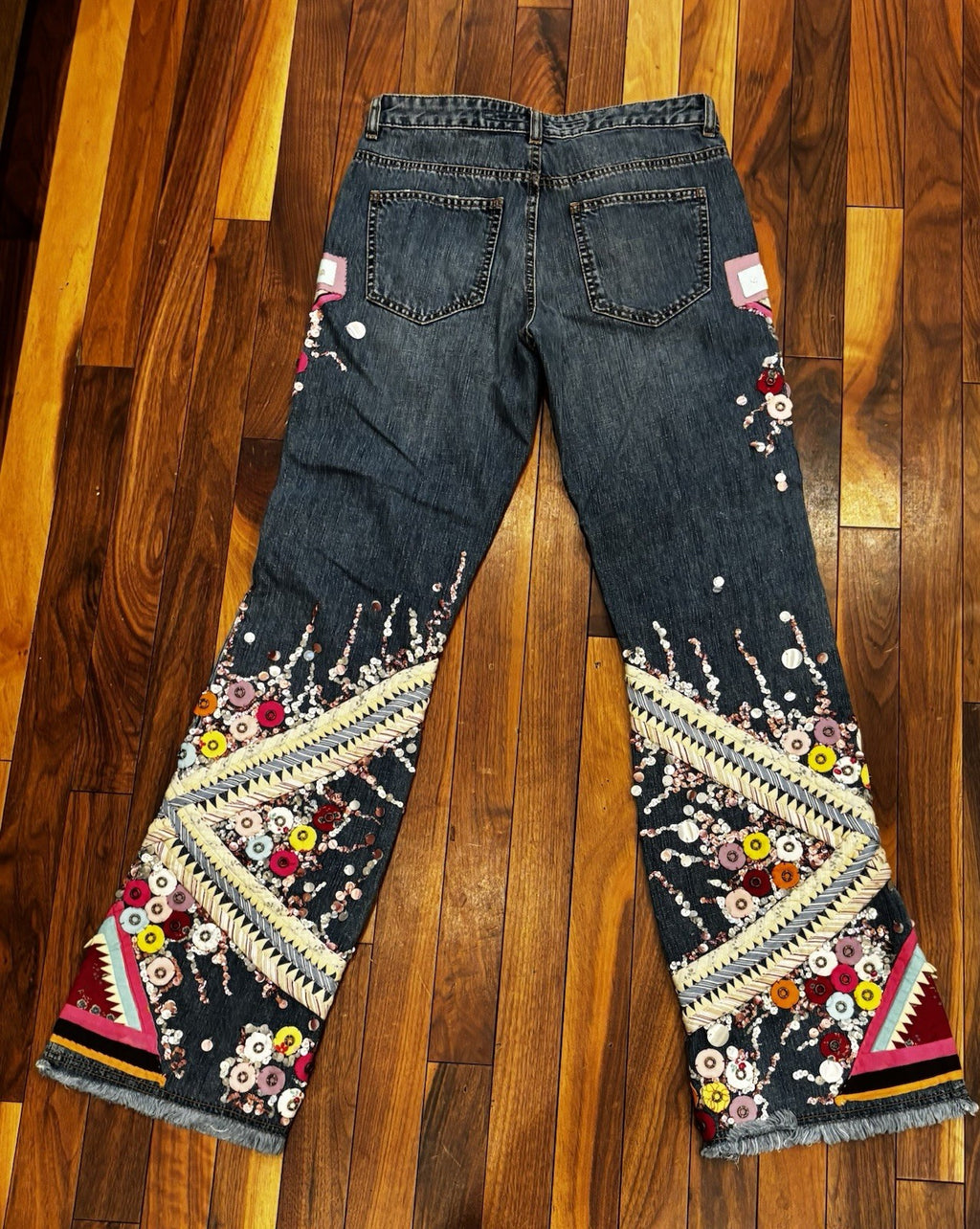 Escada 1970s Embellished Bell Bottom Jeans Size 29
