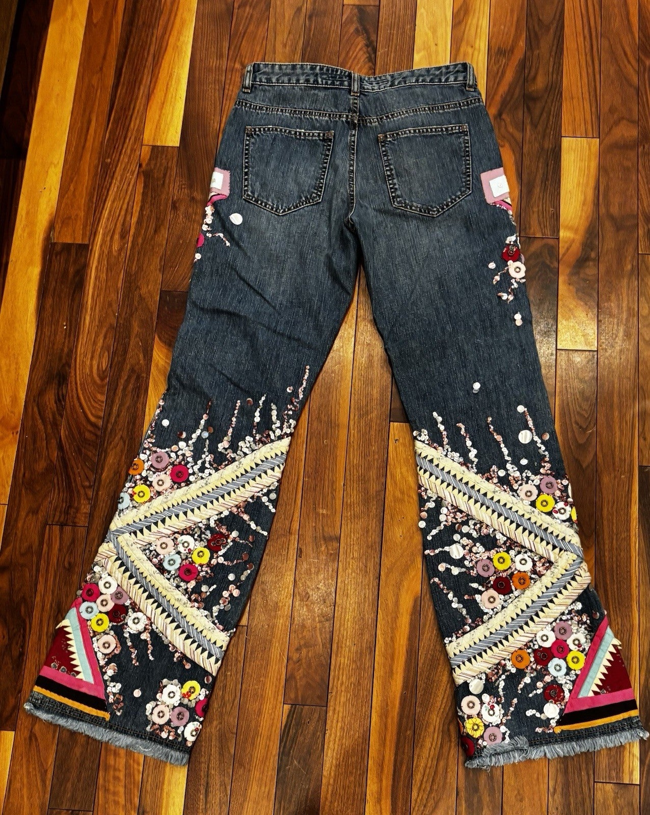 Escada 1970s Embellished Bell Bottom Jeans Size 29