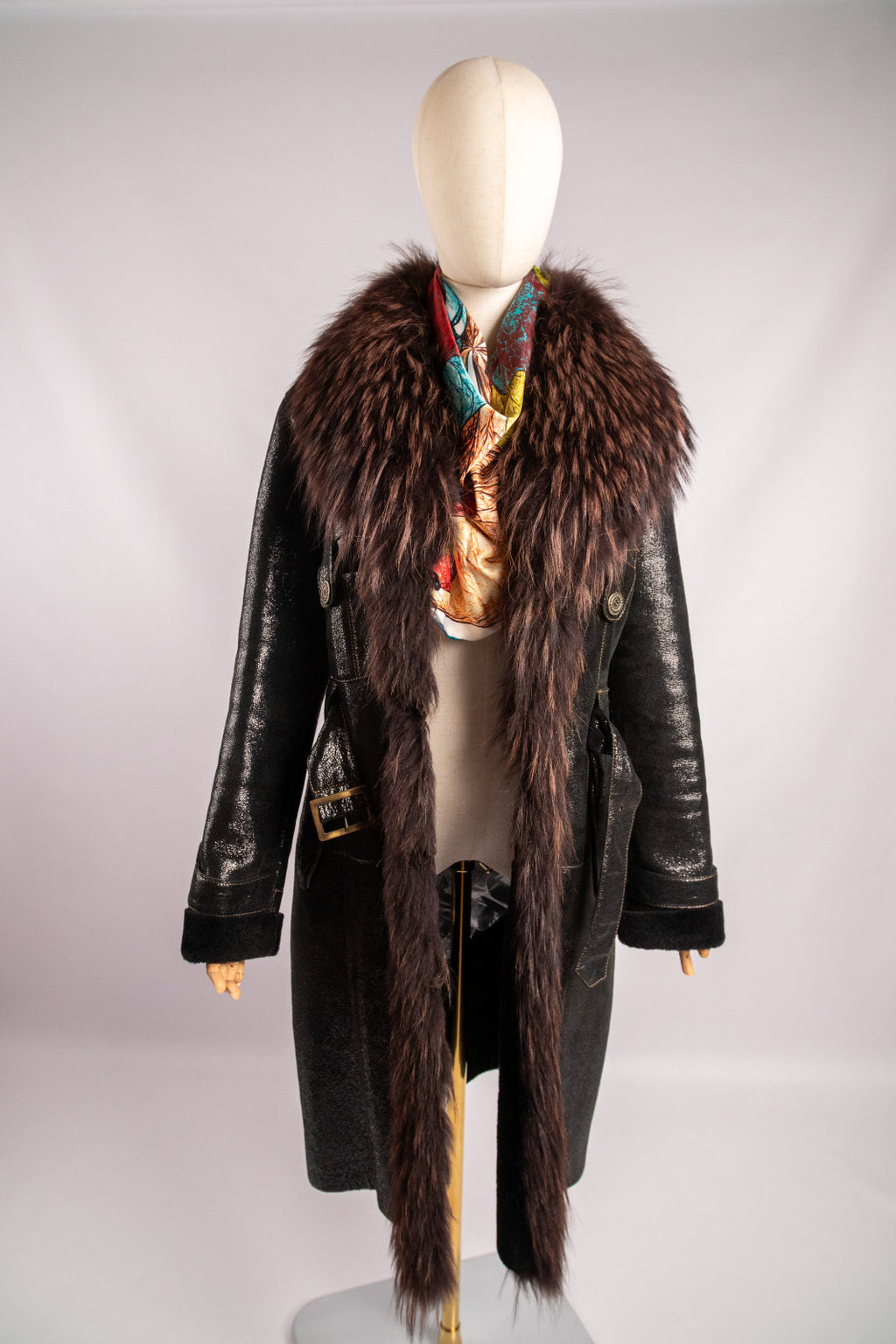 Penny Lane Belted Sheepskin Shearling Coat Size L