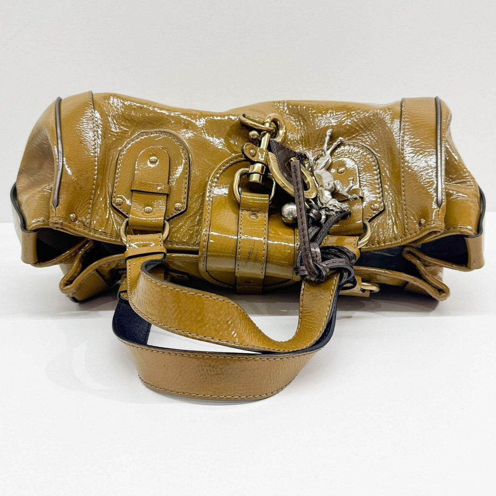 CHLOÉ Paddington Horse Charm Ocher Brown Patent Leather Shoulder Bag