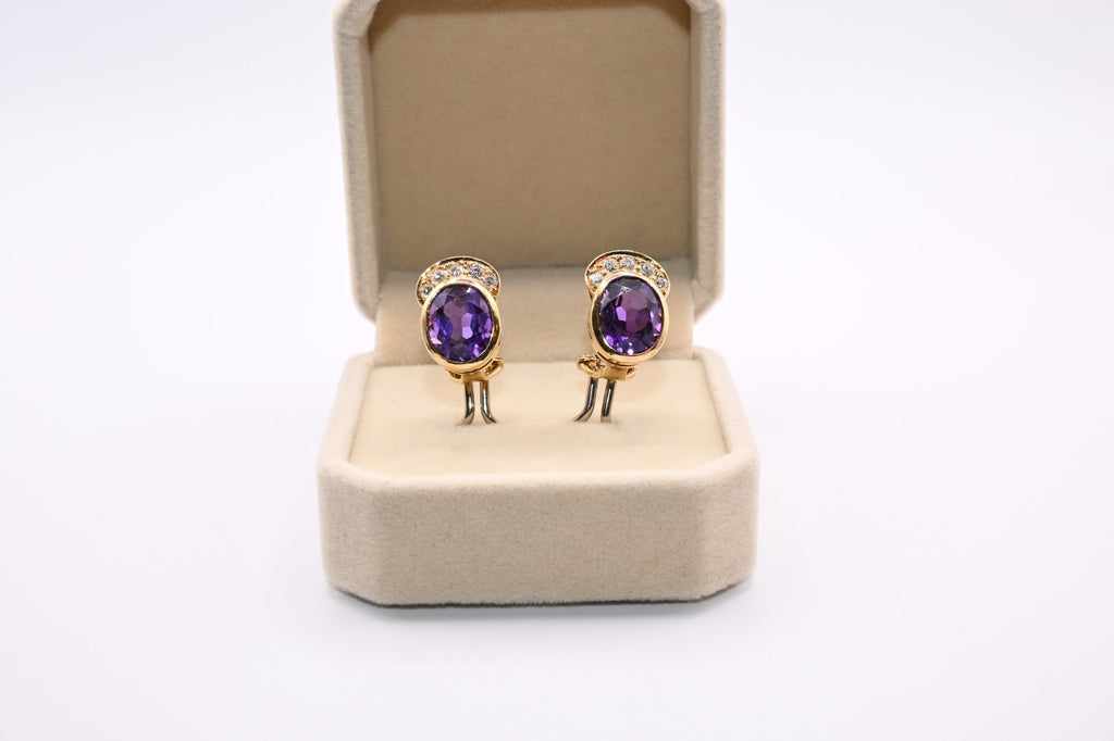 18k Gold vintage earrings Diamonds, Amethyst, Stunning, impressive, w/ appraisal