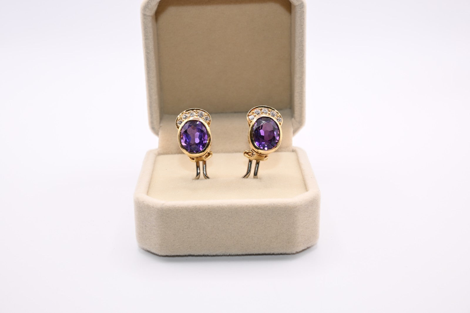 18k Gold vintage earrings Diamonds, Amethyst, Stunning, impressive, w/ appraisal