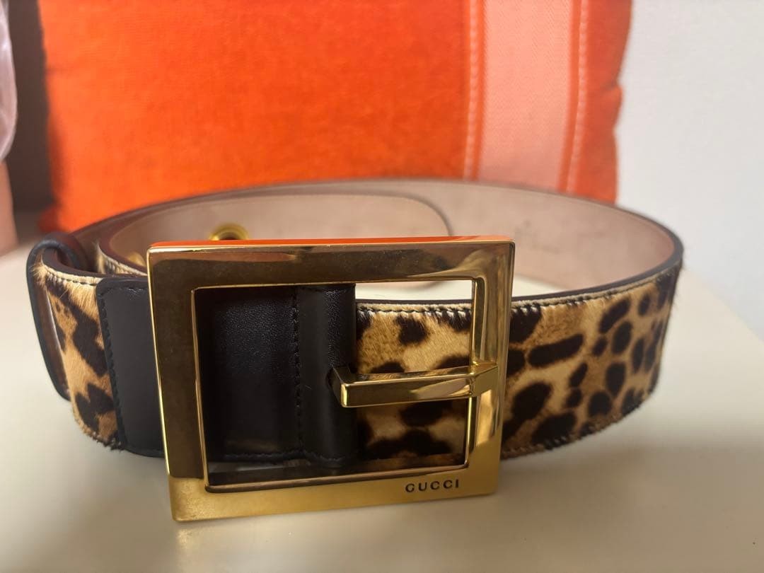 Gucci Belt Leopard Calf Fur Leather Vintage Rare Deadstock Not Used