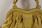 Isabella Fiore Large Yellow Leather Whipstitch Tassel Hobo