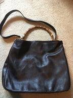 Gucci 1990s Brown Leather Bamboo Handle Shoulder Bag