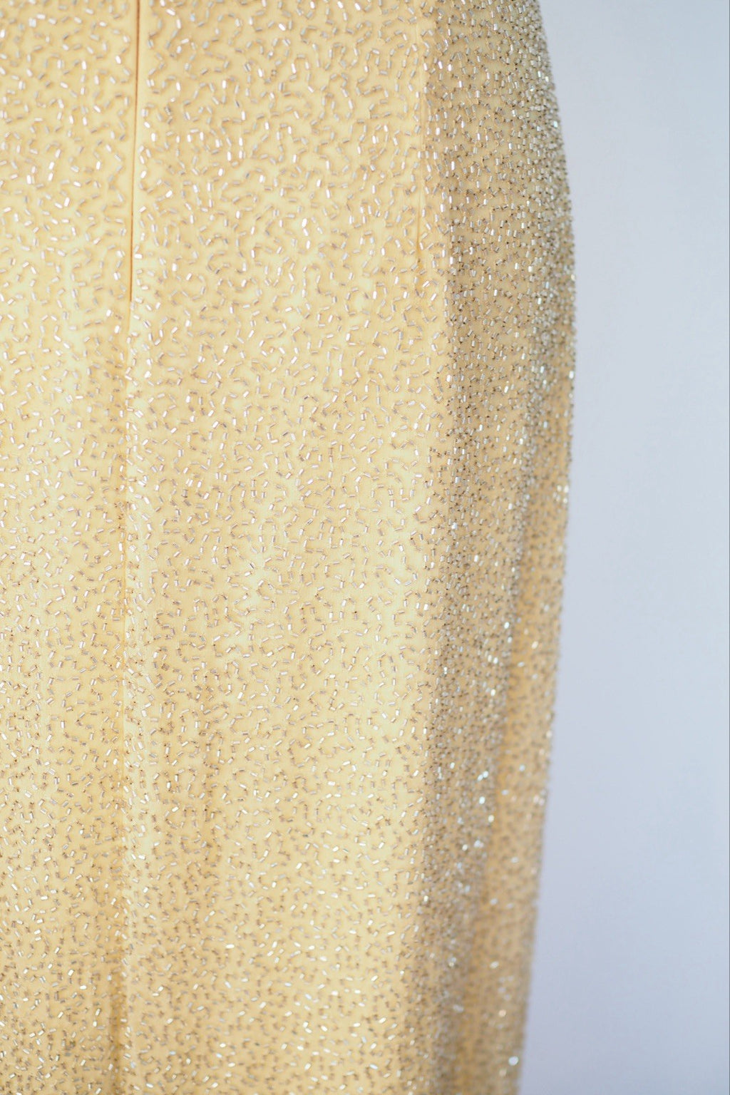 Vintage 90s Gold Beaded Sequin Silk Halter Gown Size S