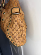 Babeed Brown Leather Snake Print Shoulder Bag