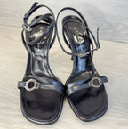 Vintage Casadei Black Leather Strappy Rhinestone Heel - Women's Size 6.5