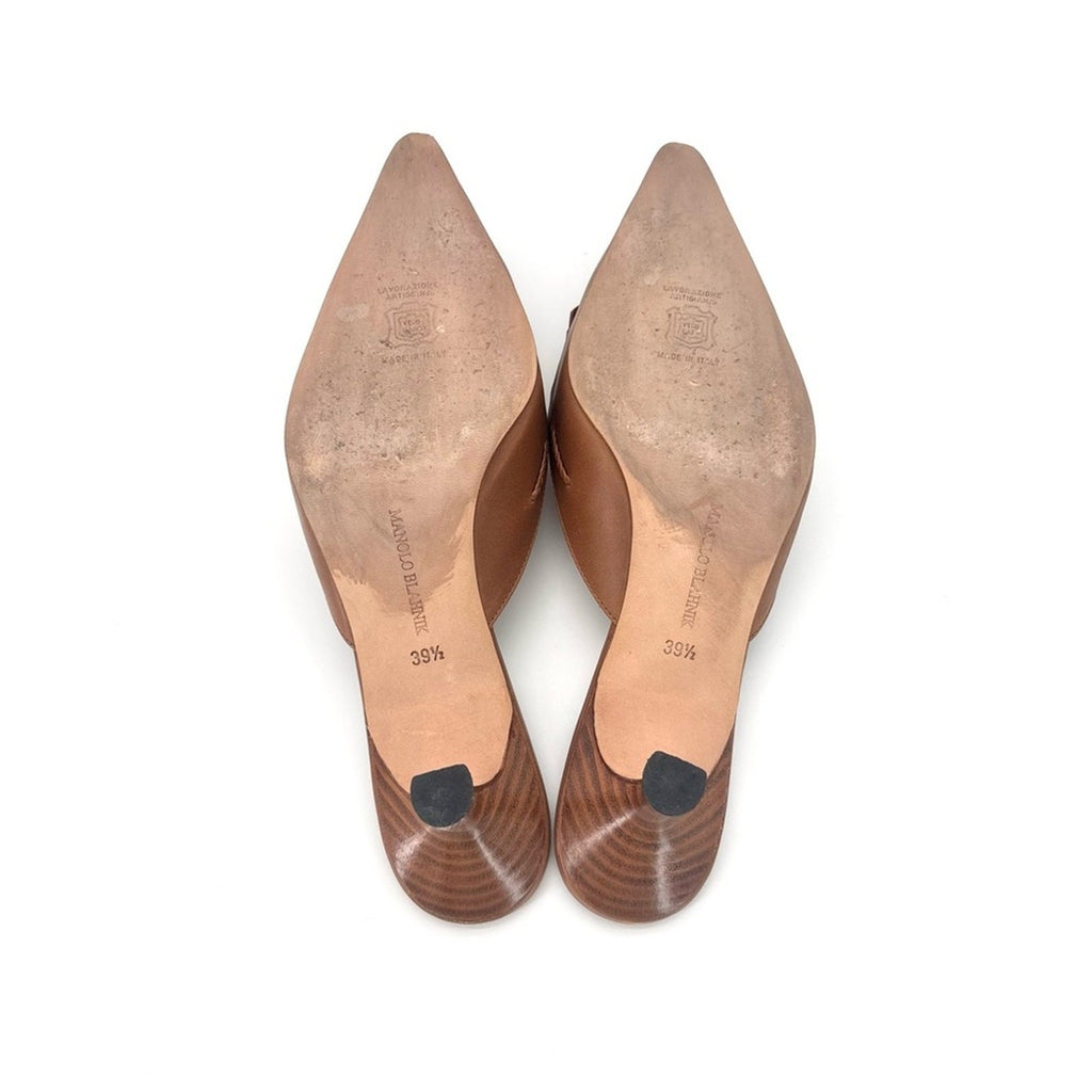 Vintage Manolo Blahnik  Bow Fringe Detail Pointed Toe Kitten Heel Mules 39.5