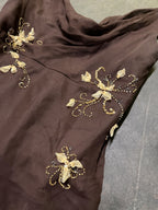 Vintage Y2K Woodland Fairy Brown Floral Silk Beaded Two Piece Skirt Set Asymmetric