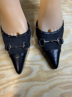 Gucci Vintage GG Canvas Horsebit Ankle Strap Pumps Black US 7B