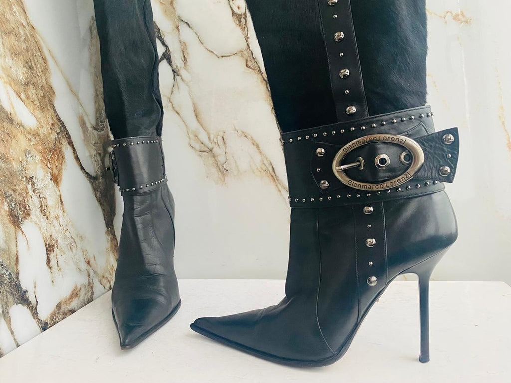 Gianmarco Lorenzi Women Boots  High Heels Black leather Italian Boots Size 38