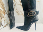 Gianmarco Lorenzi Women Boots  High Heels Black leather Italian Boots Size 38