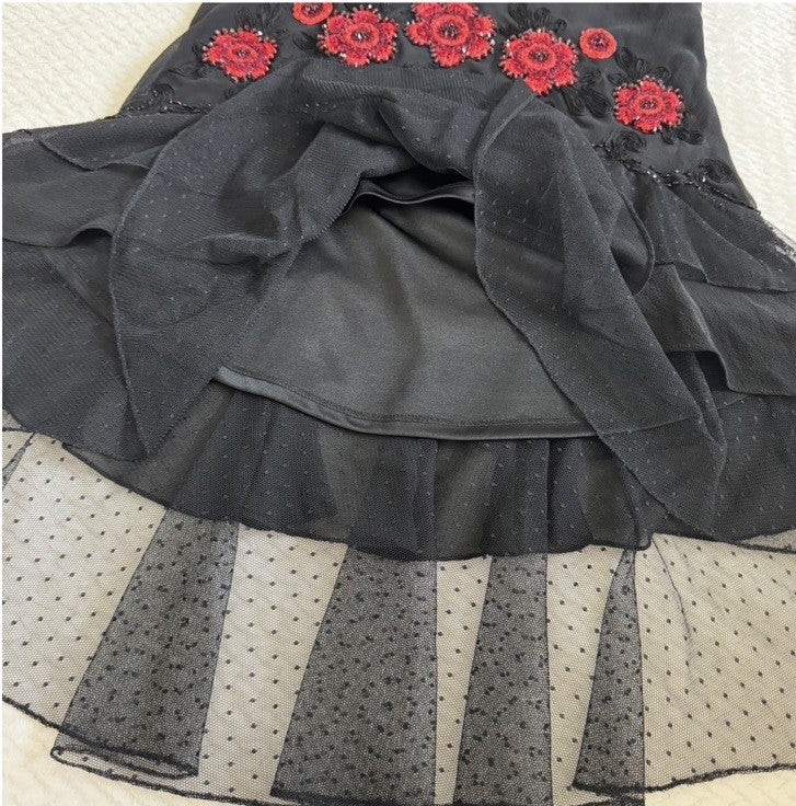 Sue Wong Vintage Silk Beaded Embroidered Skirt Top Set Size 6 Black