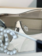 CHANEL Shield Sunglasses Gray Visor 5468 Authentic Logo CC Unisex