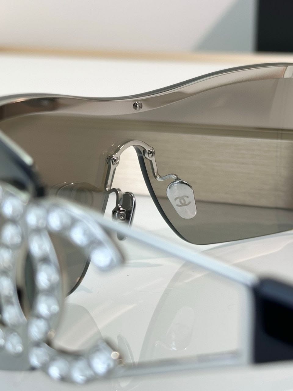 CHANEL Shield Sunglasses Gray Visor 5468 Authentic Logo CC Unisex