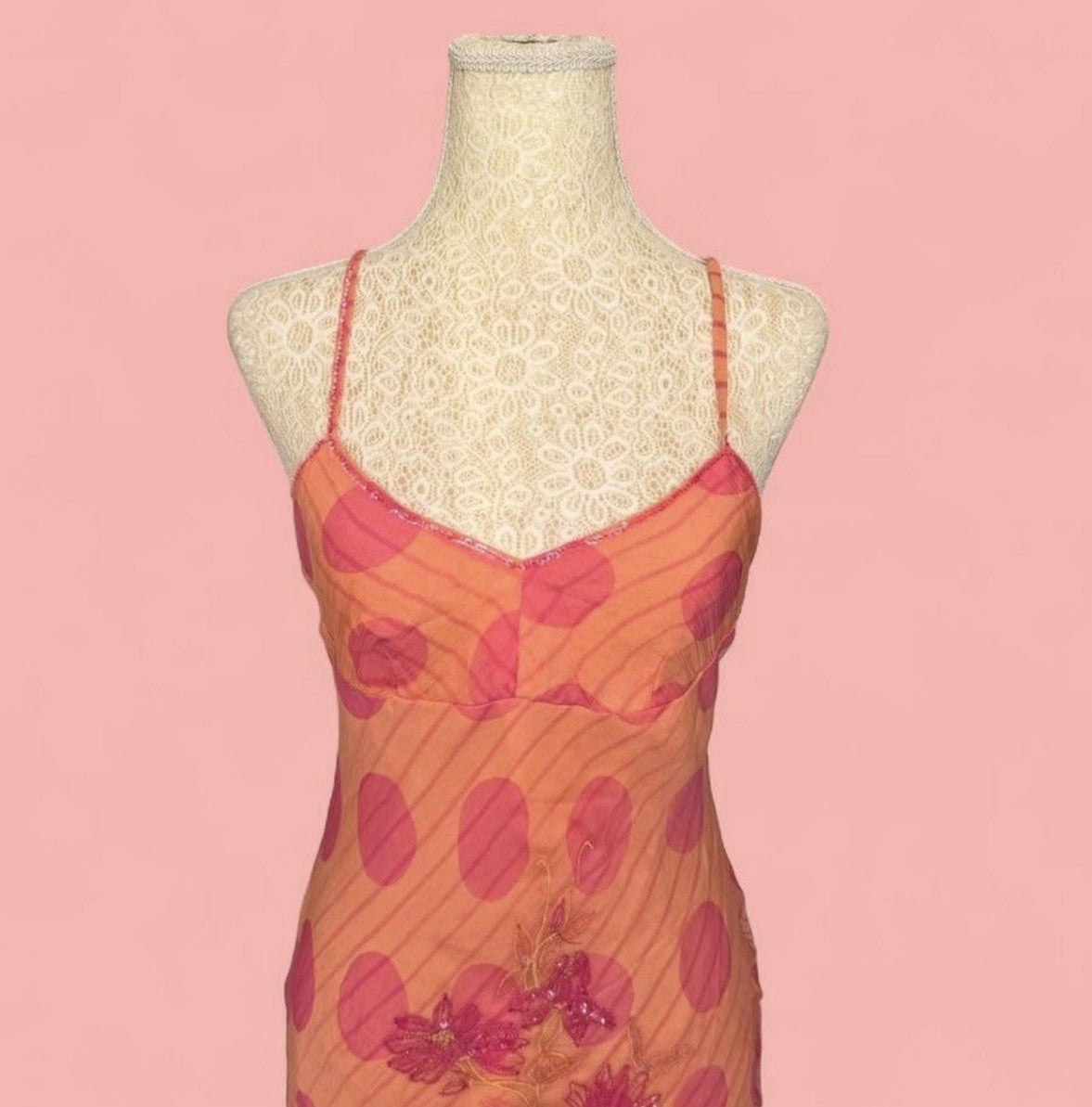 René Derhy Coral Orange Floral Embellished Dress Small
