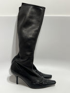 Vtg CHANEL BLACK LEATHER CC LOGO SOCK BOOTS 39