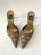 vintage beaded kitten heel mules size US 7.5, great condition