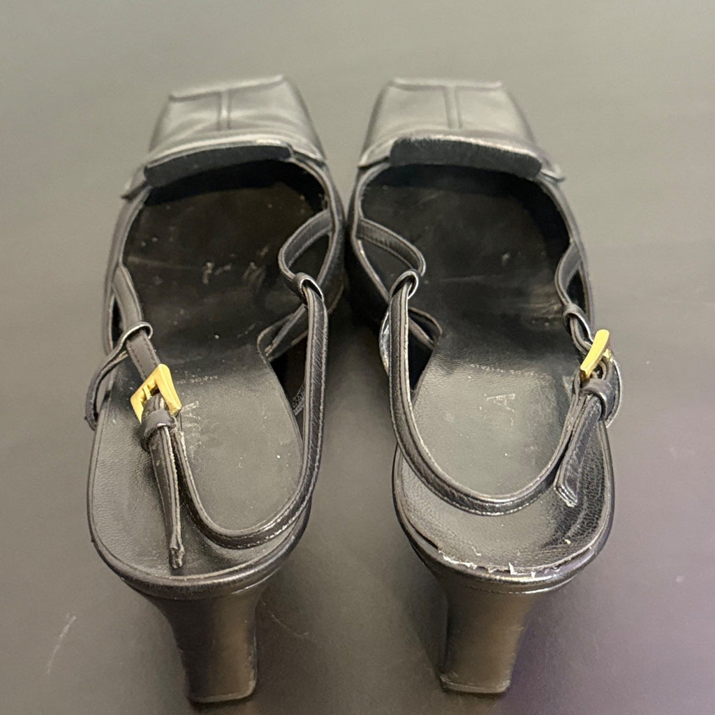 Prada Black Leather Square Toe Slingback Pump Size 35.5