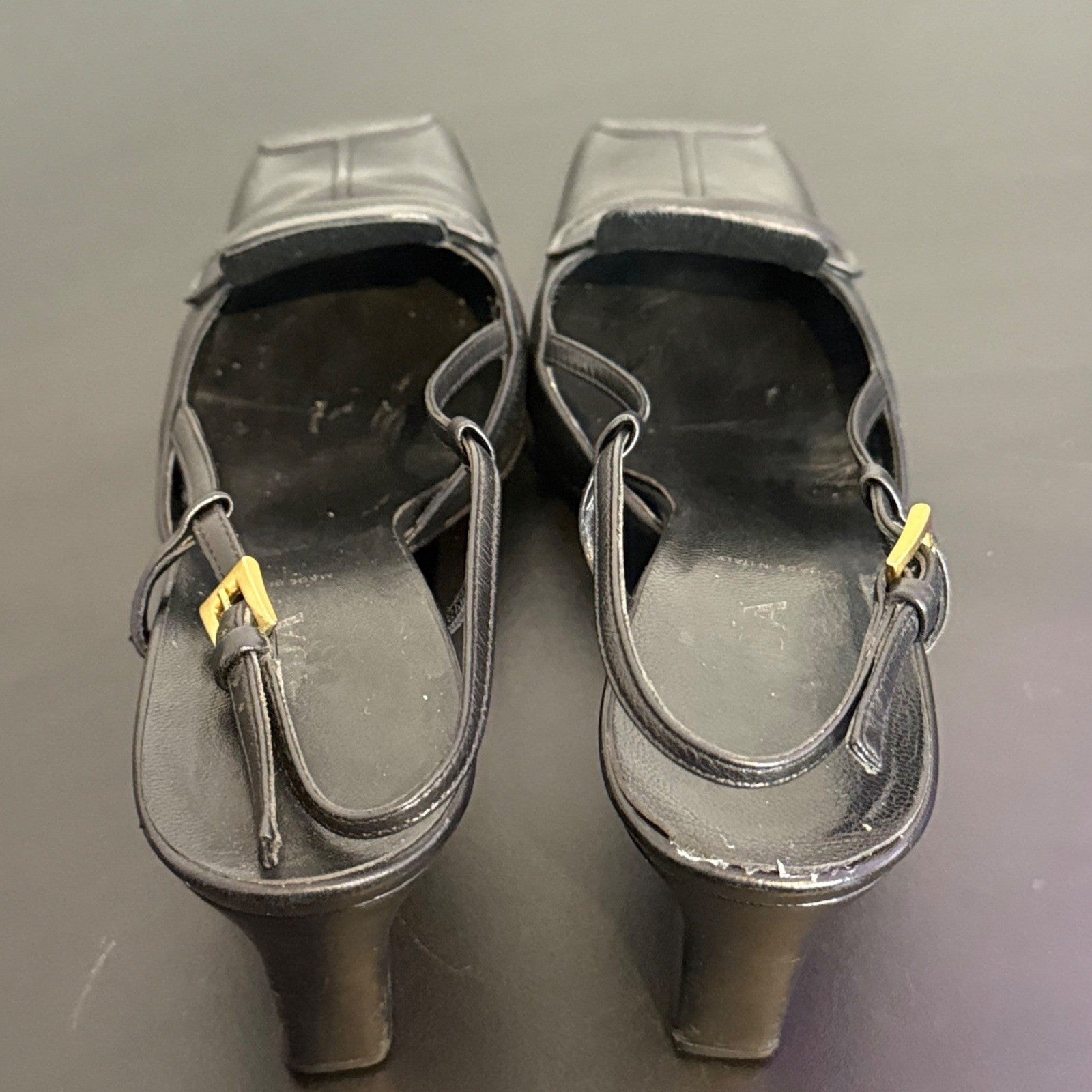Prada Black Leather Square Toe Slingback Pump Size 35.5
