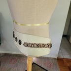 Insane Vintage 80s Rock 'N Roll Glam White Leather Animal Print Pony Hair Belt M