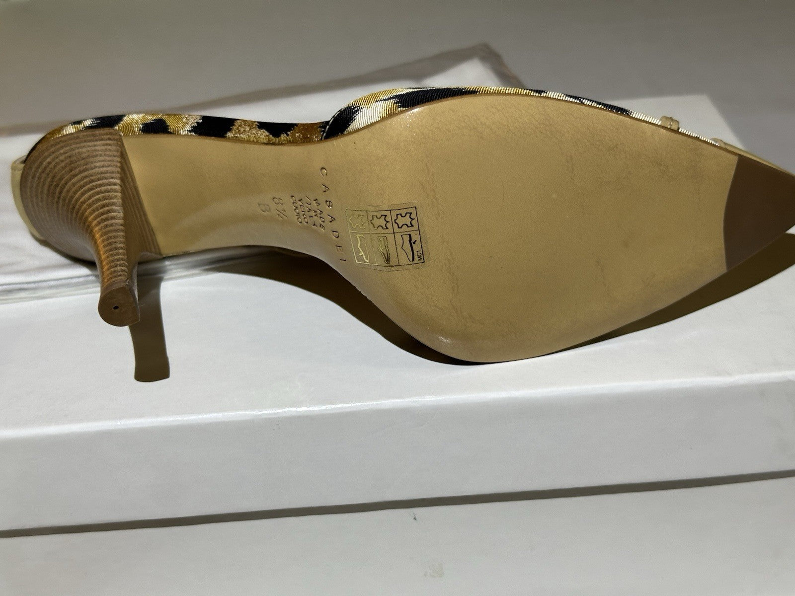 Casadei Natural Leopard Print Beige Leather Ankle Strap Heel 8.5