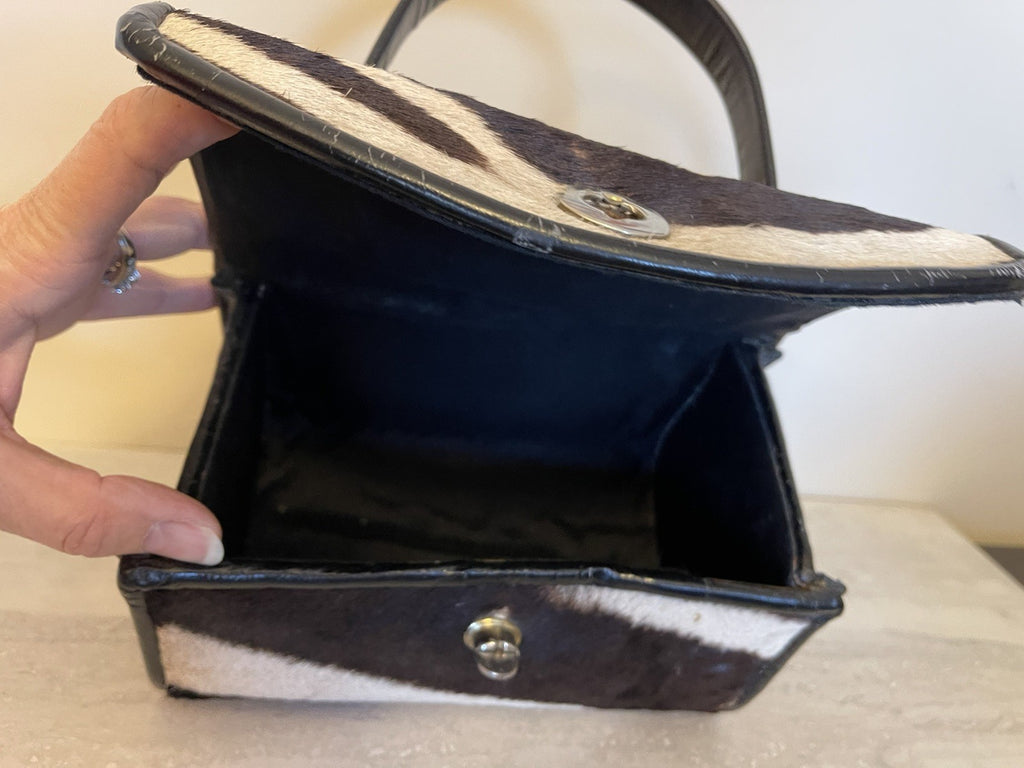 Vtg Calf Hair ZEBRA Print Nordstrom  1950s-60's HandBag Leather Black White Nice