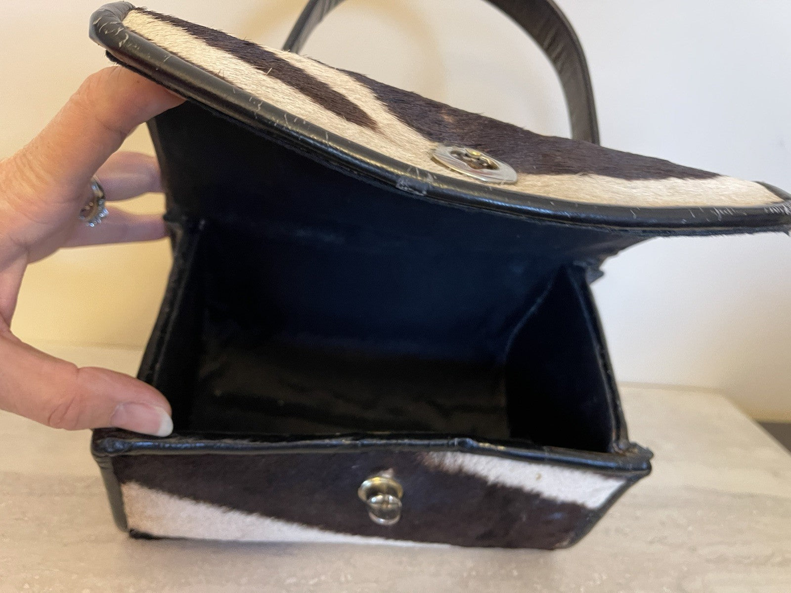 Vtg Calf Hair ZEBRA Print Nordstrom  1950s-60's HandBag Leather Black White Nice