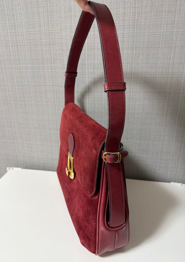Gucci Interlocking G Shoulder Bag Suede Leather Bordeaux