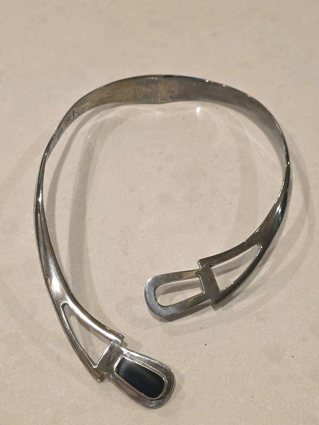 Taxco Onyx Sterling Silver Modernist Biomorphic Choker Necklace