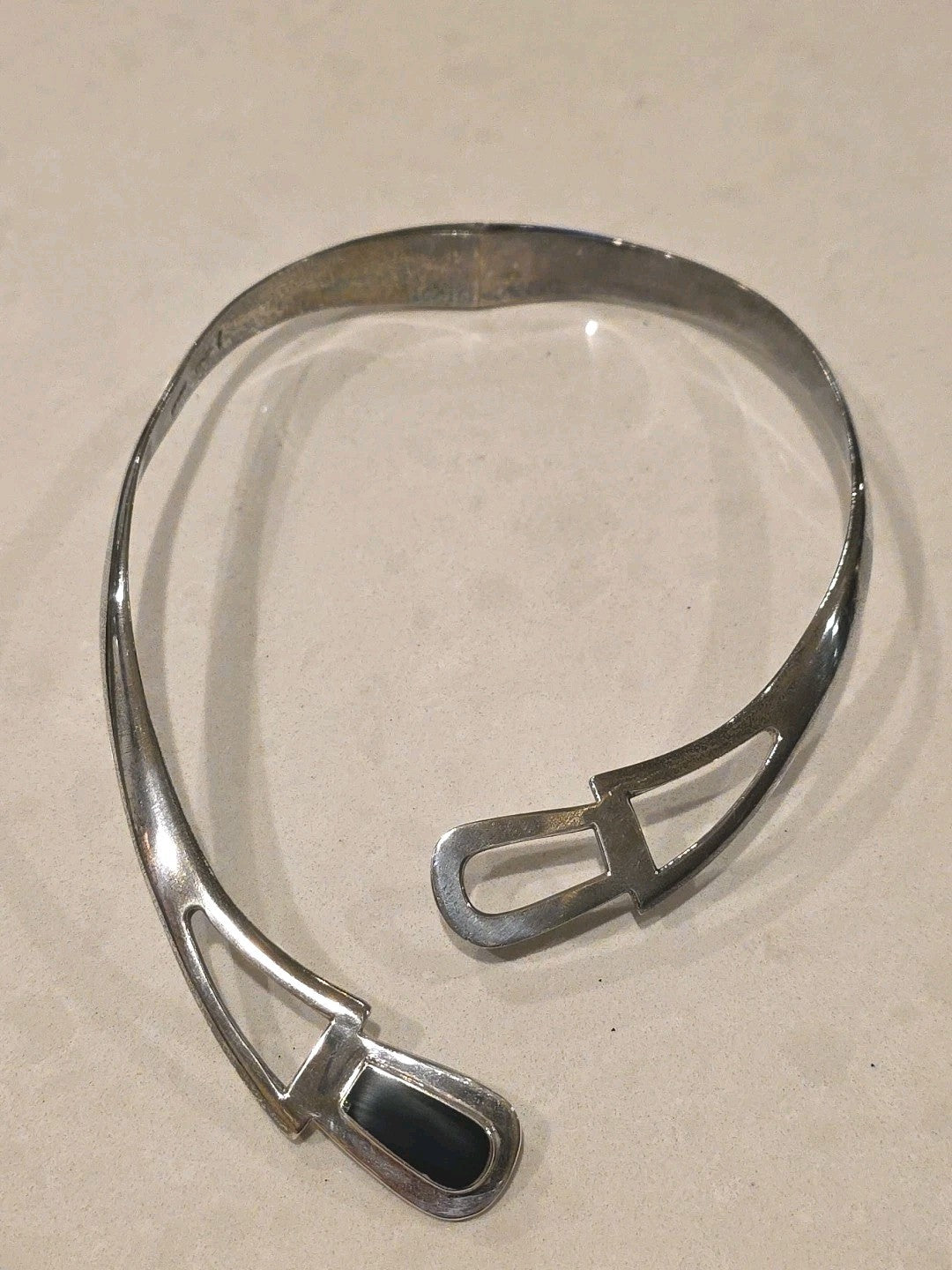 Taxco Onyx Sterling Silver Modernist Biomorphic Choker Necklace