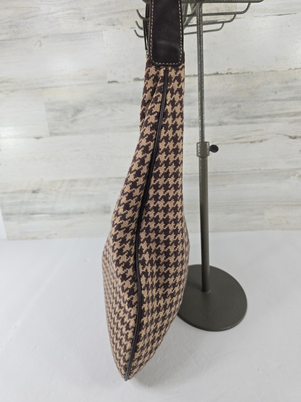 Lauren Ralph Lauren Brown Houndstooth Wool Blend Shoulder Bag Y2K