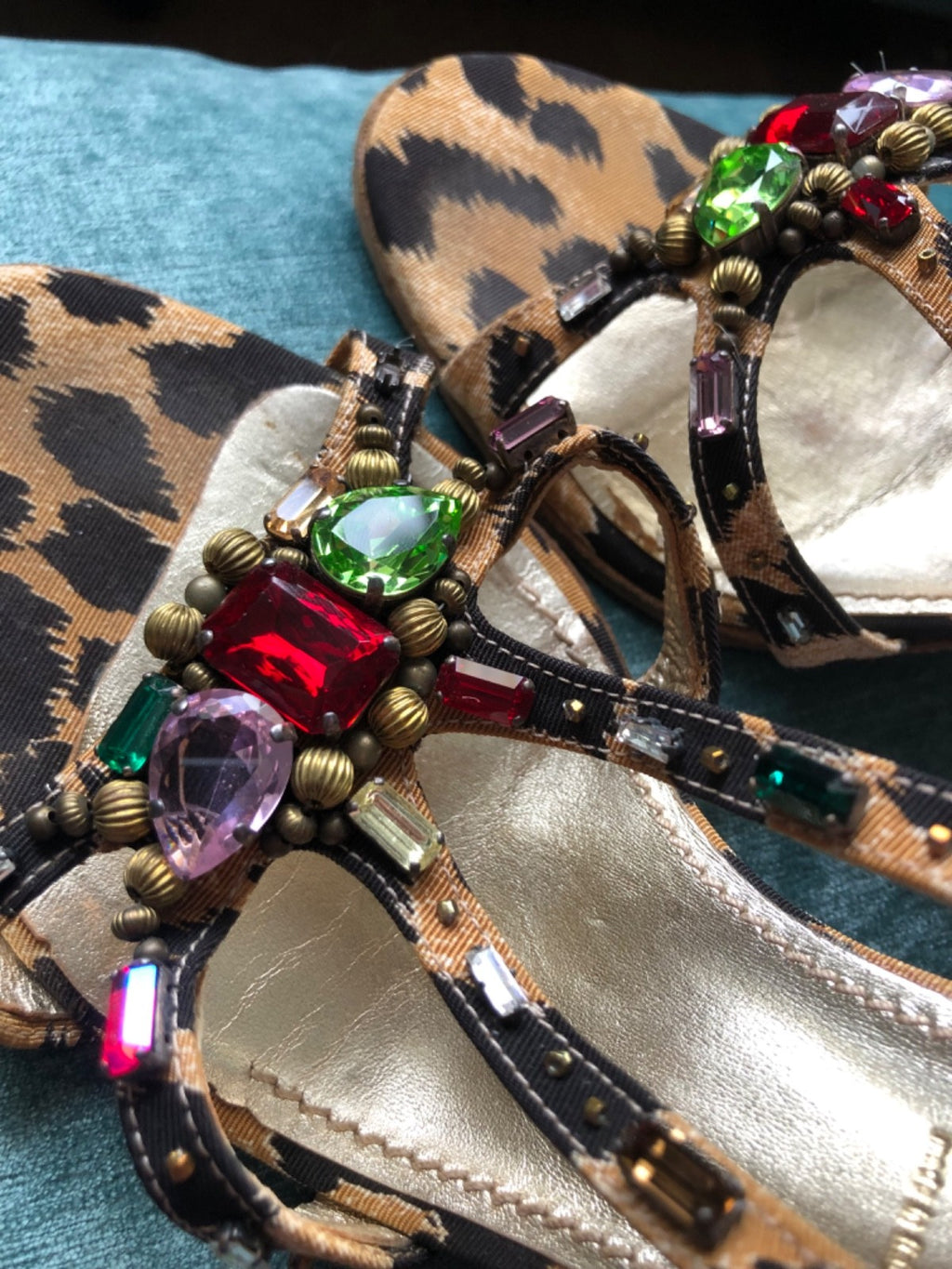 Vintage Casadei Leopard Rhinestone Sandals Y2K Crystal Slingback Heels 9.5 Flaw
