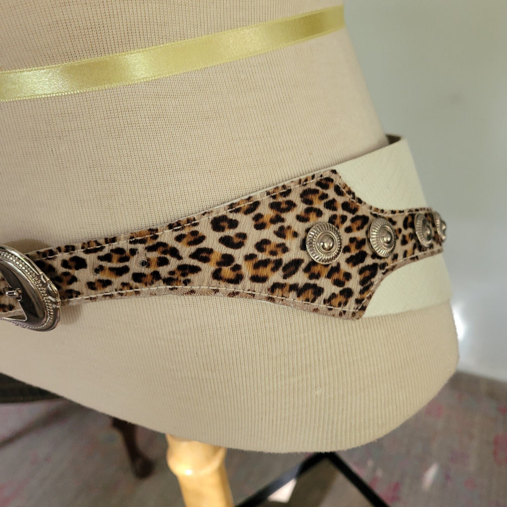 Insane Vintage 80s Rock 'N Roll Glam White Leather Animal Print Pony Hair Belt M